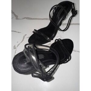 Alexander Wang Atalya‎ Black Suede Sandals Clear Strap Heels Size 38